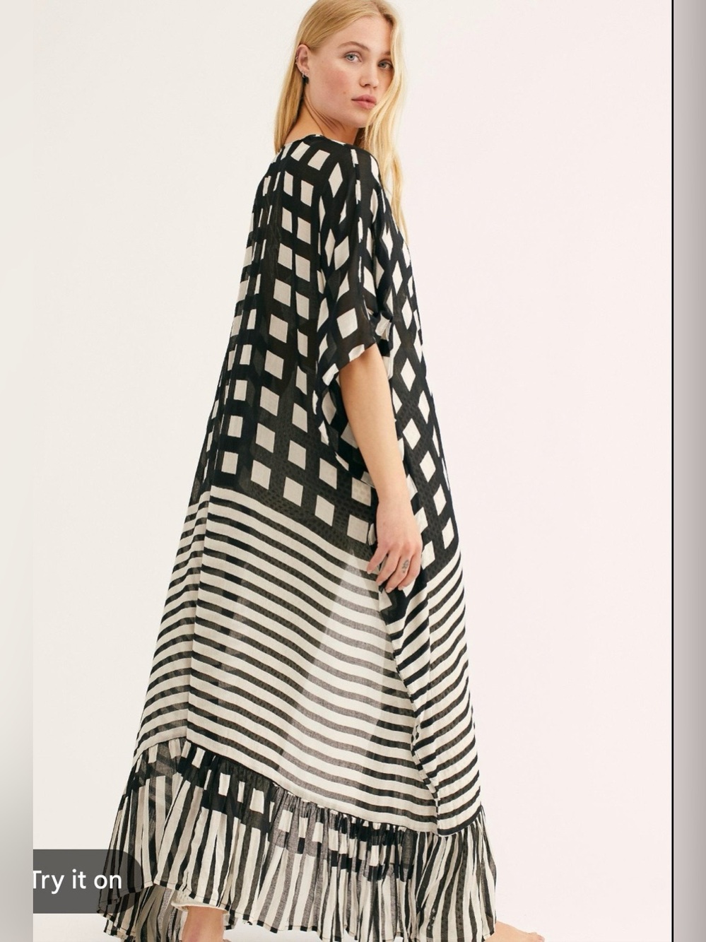 Black and White Sheer Geometric Kimono